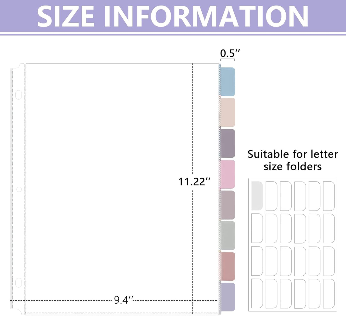 8 Set of 64 Pack Clear Binder Sheet Protectors for 3 Ring Binder Plastic Page Protector with 8 Tabs,Insertable Index Page Divider 8.5x11 Inch(Morandi Colors)