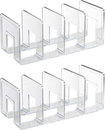 2PCS Acrylic File Organizer for Desk, Desktop Document/Mail Organizer, 4 Compartments Plastics Invisible Bookshelf Floating (12.5" x 5.7" x 5", Clear)