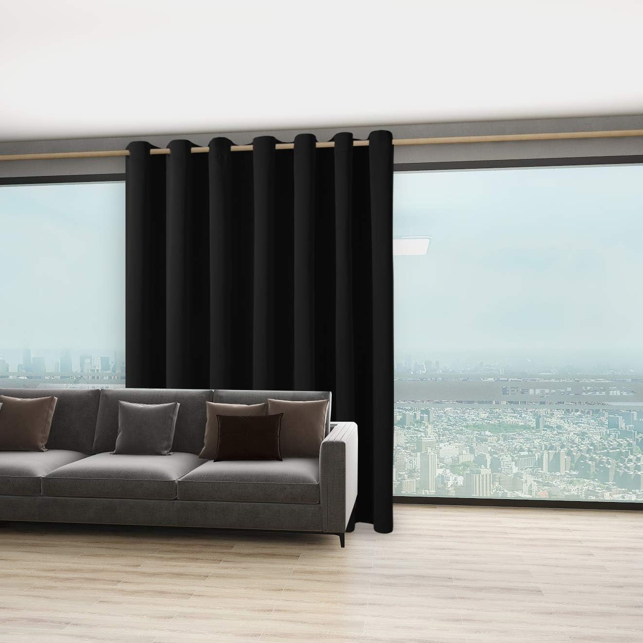 BONZER Extra Wide Room Divider Curtain Total Privacy Wall Noise Reducing Blackout Curtains for Patio Sliding Glass Door, 108L x 120W Inch (9L x 10W ft), 1 Panel, Black