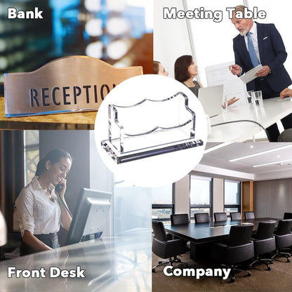 PARTSPOWER 4 Packs Acrylic Business Card Holders for Desk, Horizontal Clear Business Name Card Display Stand, Desk Accessory Business Name Card Organizer (Horizontal, 1-Slot)