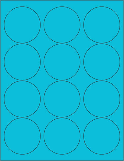 NextDayLabels - 8-1/2 x 11 Neon Color High Light Fluorescent Labels for Laser & Inkjet Printer (Blue Fluorescent, 2.5" Round - 12 Per Page | 300 Labels)