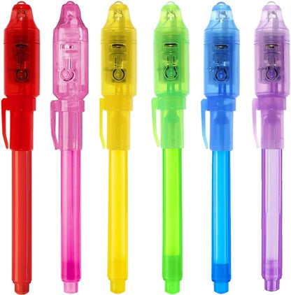 Invisible Ink Pen, Upgraded Spy Invisible Ink Pen with UV Light Magic Marker for Secret Message and Kids Christmas Goodies Bags Toy (6pcs)