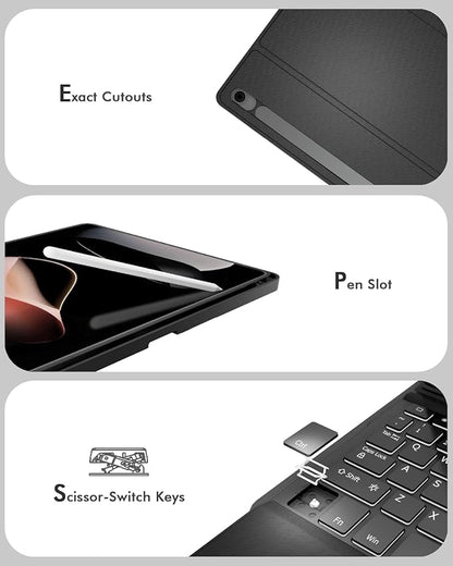 Doohoeek Keyboard Case for Samsung Galaxy Tab S10 Lite 10.9" 2025 / S10 FE / S9 FE / S9, Bluetooth Keyboard with Trackpad & 7-Color Backlit & Kickstand for S10 Lite 10.9 inch Keyboard Cover