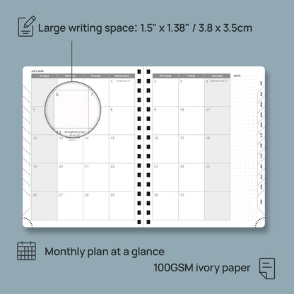 POPRUN 2026 Planner (Medium - 6.5'' x 8.5'') with Hourly Schedule, Vertical Layout - 2026 Weekly Calendar (Jan. 2026 - Dec.2026) for Time Management, Monthly Tabs, Spiral Bound, Soft Cover - Black