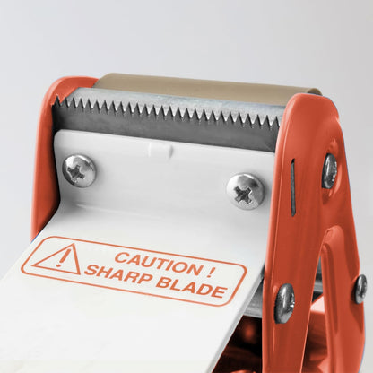 Heavy Duty Metal Frame Orange Packing Tape Dispenser 3 Inch Core with Special Ergonomic Handle, Tape Gun for Packing Boxes with Premium Tempered Steel Blade - for 2 inch Wide Roll