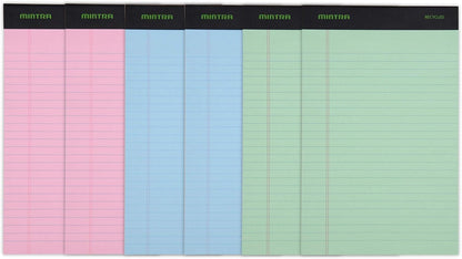 Mintra Office Legal Pads, ((Basic 6pk - (Pastel Set #3), 5in x 8in, Narrow Ruled)) - Includes 2 Blue Writing Pads, 2 Pink Writing Pads and 2 Green Writing Pads