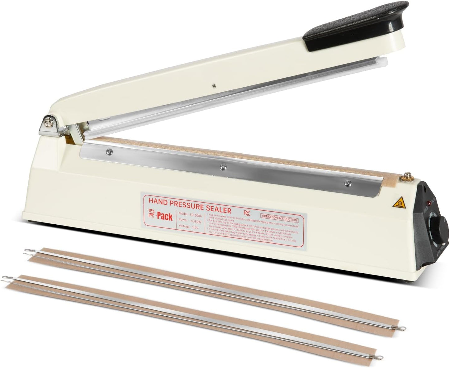 Impulse Heat Sealer with Seal bar, Heavy-Duty Bag Sealing & Cutting Machine, 2 Extra Replacements (white, 12inch)