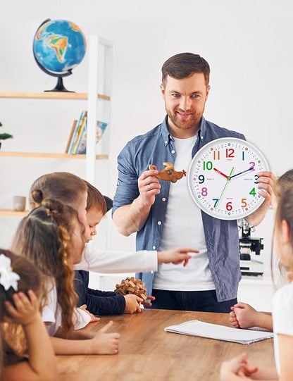 Silent Kids Wall Clock – Non-Ticking, Battery-Powered, Ideal for Teaching Time and Stylish Décor in Any Room - 8 Inch