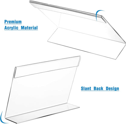 Vicenpal 200 Pcs 7x5 Inch Clear Acrylic Sign Holder Plastic L-shape Vertical Menu Stand, Picture Photo Frames, Table Paper Holder, Flyer Sign Display Stand for Restaurants, Store, Office, Wedding