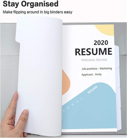 5-Tab Binder Dividers, HERKKA 3 Ring Binder Dividers with Reinforced Edge, 3 Hole Punch Section Index Dividers for Binders, 1/5-Cut Tabs, Letter Size, White, 120 Dividers