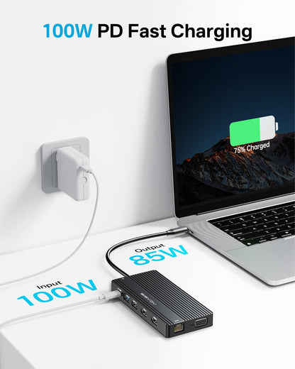 USB C Docking Station Dual Monitor, 14 in 1 USB C Hub, Adapter with 2 HDMI+DP(4K60Hz), Ethernet, 3 USBC 10G,100W PD, SD/TF, Audio, Laptop Docking Station for Dell/HP/Lenovo/ThinkPad/Surface (Black)