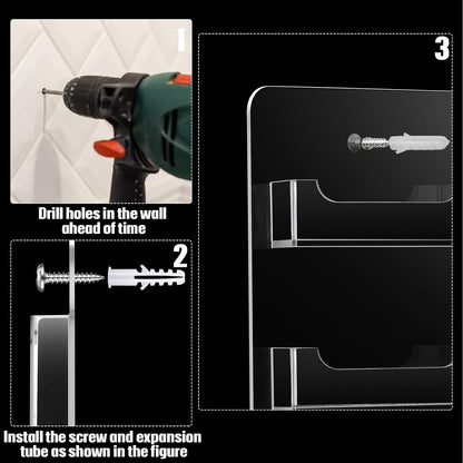Hillban Acrylic Business Card Holder Wall Mount Clear Sticker Display Rack Multiple Card Holders Clear Acrylic Organizing Sticker Display Stand Pre Drilled(4 Pockets)