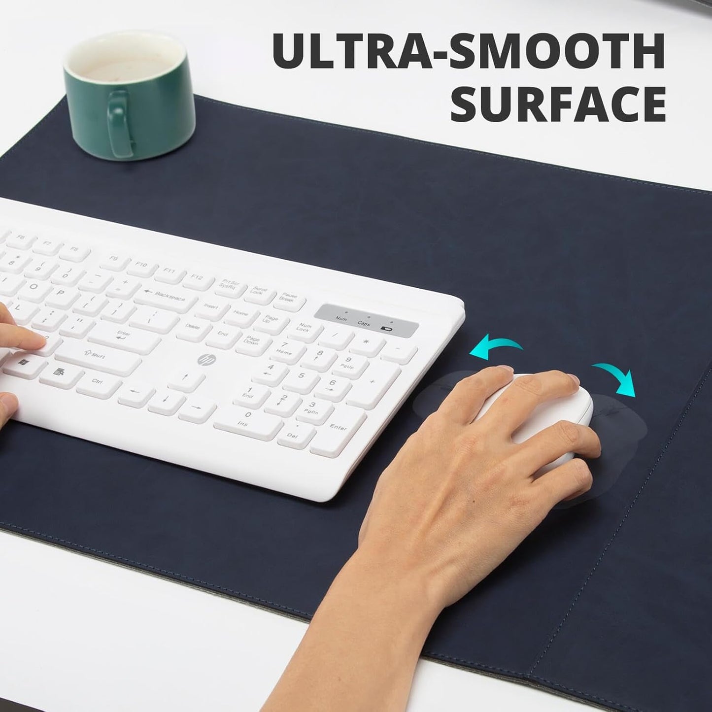 Magnetic Wireless Charging Desk Mat, 23.4"x15.6" Large Office Mouse Pad, Microfiber Leather Mouse Mat with Ultra-Smooth Surface, Waterproof Computer Keyboard Desk Mat for Office & Home, Laptop, Blue