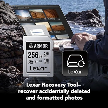 Lexar 256GB Armor Silver PRO SDXC Memory Card, UHS-II, C10, U3, V60, 6K UHD, Up to 280MB/s Read, Stainless Steel, for Professional Photographer, Videographer, Enthusiast (LSDAMSP256G-RNNNU)