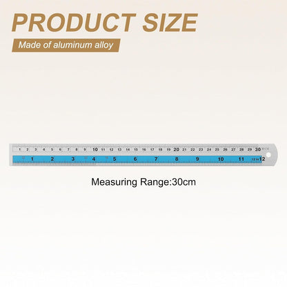HARFINGTON 4pcs Metal Straight Ruler 30cm Metric SAE Aluminum Alloy Measuring Rulers Scale Tools with Hole for Measure Study Reading Classroom Office, Blue