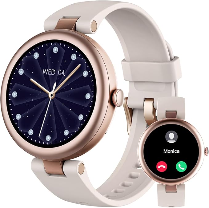 Fitness Tracker, Round Fitness Watches for Women with Bluetooth Call Heart Rate Monitor Sleep Tracker Calorie/Step Counter, Birthday Gift for Women Lady Mom Waterproof (Starlight)