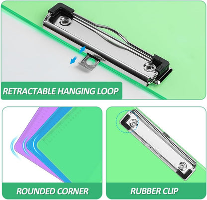 Plastic Clipboards, PANDRI 24 Pack Clear Colored Clipboards, Low Profile Clip Board 12.5 x 9 Inch Standard Letter Size, Office Supplies Classroom
