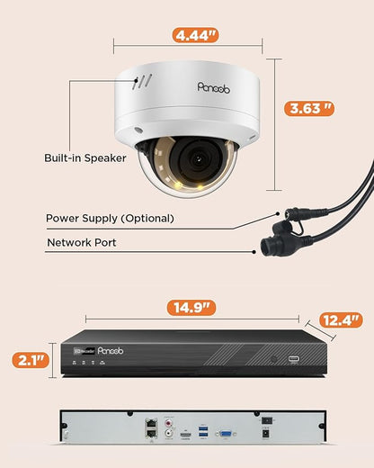32 Channel Security Camera System, 20x 5MP Wired IK10 Vandal-Proof Dome IP PoE Cameras Outdoor with Human Vehicle Detection, Color Night Vision, 2 Way Audio, 4K 32CH NVR 8TB HDD, PD54Y2032-5M