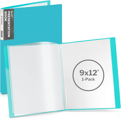 Dunwell 9x12 Presentation Binder with Clear Plastic Sleeves (Aqua), Folder for Artwork, 24 Pockets Display 48 Pages of 9 x 12 or A4 Size Documents, Kids Art, Keepsakes, Acid-Free Poly Portfolio Binder