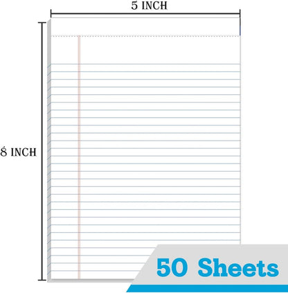 KAISA Small Legal Pads 5x8 inch Small Writing Pads 5"x8" Narrow Ruled Notepads School Office Home Note Pads, White 50 Sheets 144 Pads, WT-SWT50C
