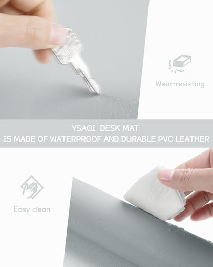 YSAGi Non-Slip Leather Desk Pad, Waterproof Laptop Computer Desk Keyboard Mat, Table Protector Blotter Mat, Large Mouse Pad for Office/Work/Home/Decor(Silver-Grey, 31.5" x 15.7")