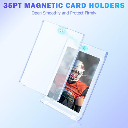 200ct Magnetic Card Holder for Trading Cards, 35 PT One Touch Card Sleeves, Hard Plastic Card Protectors Top Loaders Display Case for Baseball, Football, Sports, Game, TCG, MTG, YUGIOH