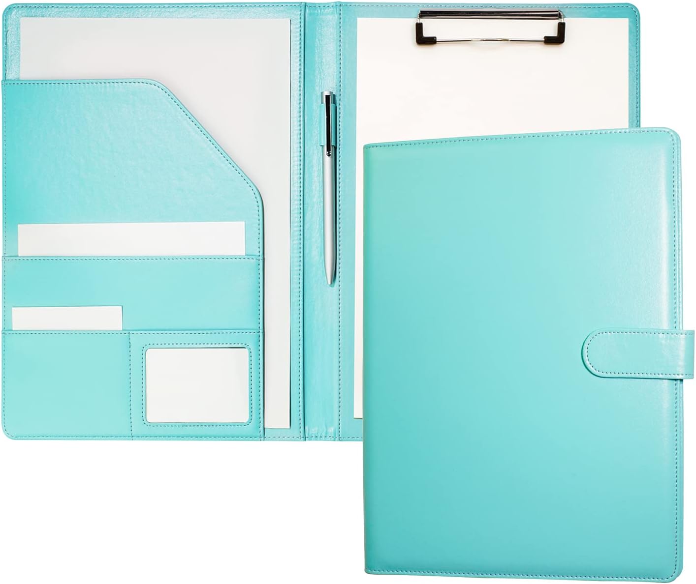 Clipboard Folder Padfolio, Writing Portfolio Faux Leather Clipboards with Cover for Legal Pad Holder Letter Size A4 8.5 x 11 for Business Conference Notepad Clip Boards (Pale Turquoise)