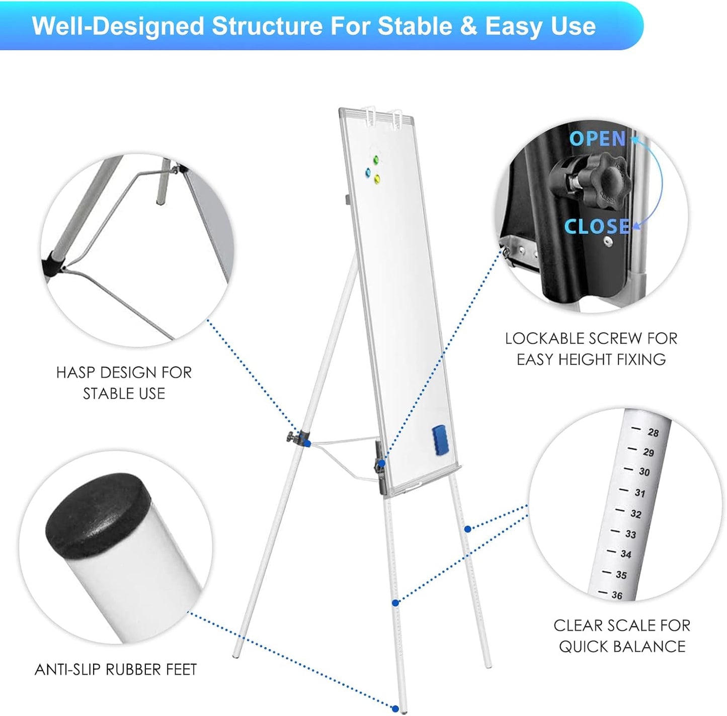 Easel Whiteboard - Magnetic Portable Dry Erase 36 x 24 Tripod Height Adjustable, 3' x 2' Flipchart Easel Stand White Board for Office or Teaching at Home & Classroom (36x24 White)