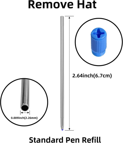 YOUMI Refill 2.75" (20pcs) replaceable ballpoint pen refill, Black ink 1mm midpoint metal refill (Black refill)