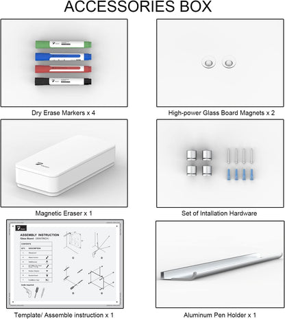 TOWON 47 x 35 Inch Glass Dry Erase Board, Magnetic Whiteboard Calendar, Monthly Planner Set, White