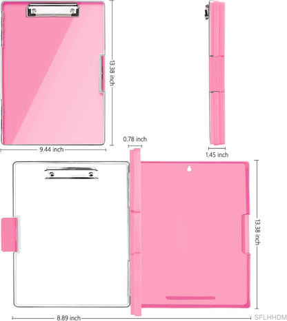 Clipboard with Storage,Heavy Duty Clip Boards 8.5x11 with 2 Storage Case,Clear Visible Top Panel Storage Clipboards,Side Opening Clip Boards,Nursing Clipboard Folder Case for Office Supplies-Pink
