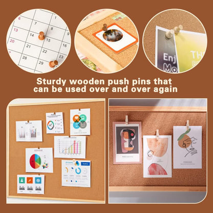 180 Pcs Wood Push Pins, 2 Colors and 7 Types Decorative Thumb Tacks Wooden Head Pin Map Tacks Marking Pin, Wood Thumb Tacks Decorative for Bulletin Boards Craft Projects with Storage Box