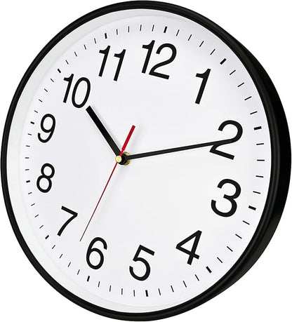 Plumeet Extra Large Wall Clock - 16" Non Ticking Silent Quartz Black Wall Clocks - Simple Design Wall Clocks for Living Room Decor, Battery Operated, White