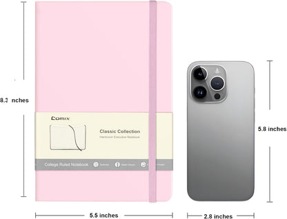 Comix Lined Journal Notebook for Women Men, Journaling Notebooks for Office School Home, Pink, 240 Pages, 5.5" x 8.3", College Ruled, A5, Hardcover