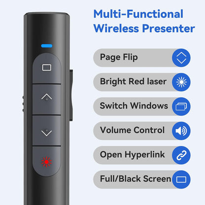 Presentation Clicker Wireless Presenter Remote, PowerPoint Clicker Computer Clicker with Red Light, Clickers for PowerPoint Presentations Slide Advancer with Volume Control for Mac/Laptop/Computer