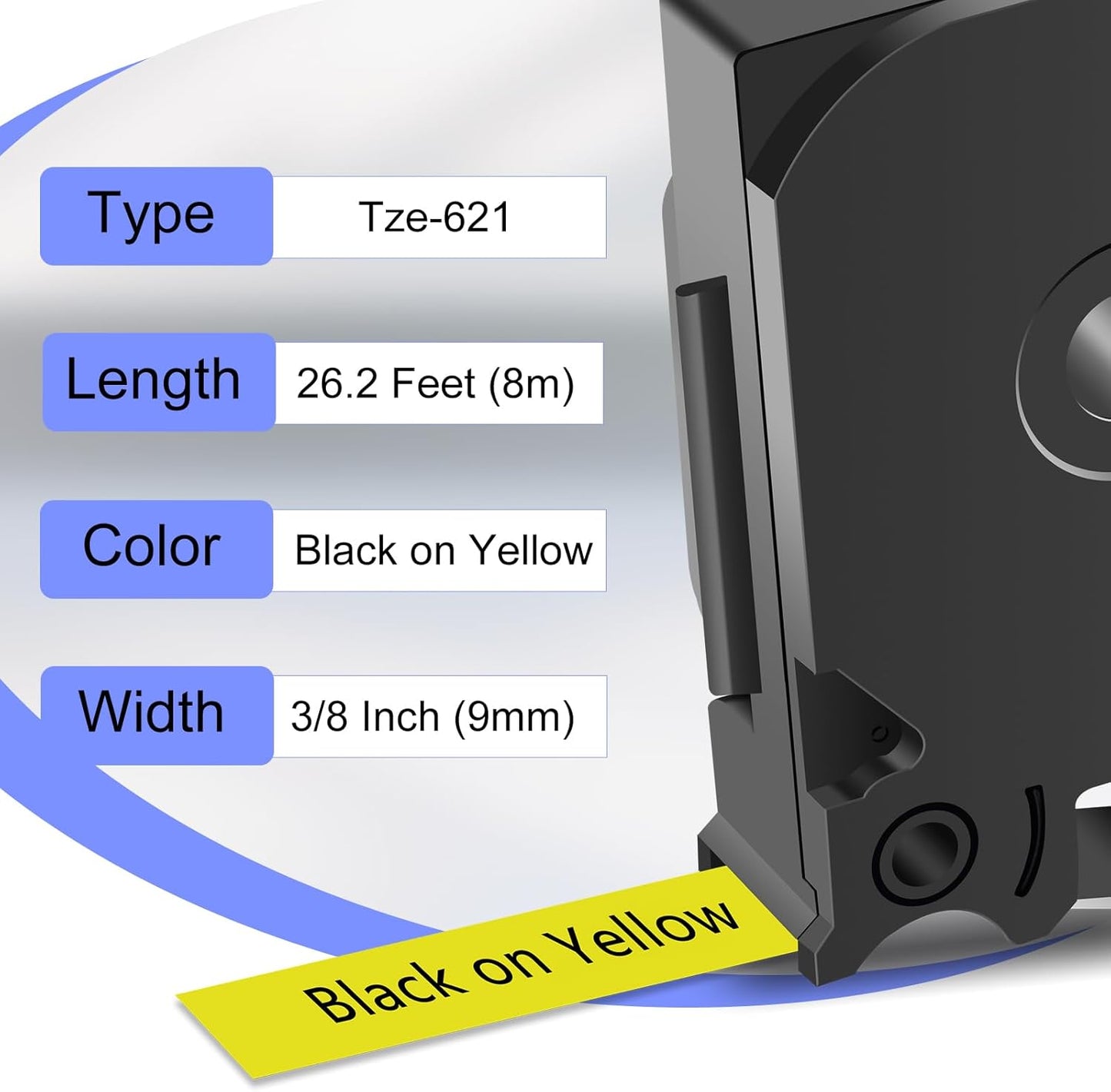 2 Pack Compatible for Ptouch TZe-621 TZ-621 Label Maker Tape TZe621 TZ621 Black on Yellow 9mm 0.35 Inch Laminated TZe TZ Label Tape for PT-H110 PT-9700PC PT-1880 PT-1230PC PT-1280