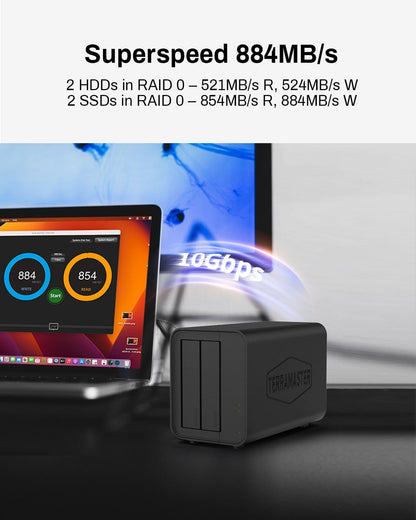 TERRAMASTER D2-320 2Bay USB 3.2 Gen 2 RAID Storage - 10Gbps Type C - Supports RAID 0, 1, Single, JBOD
