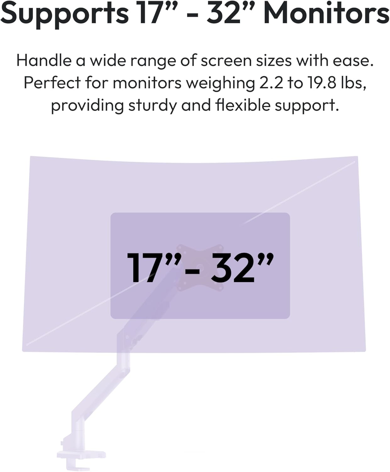 Pixio PS1S Wave Purple Single Monitor Arm Stand Desk Mount - Fits up to 32 inches Monitors and up to 19.8lbs. VESA Compatibility and Integrated Cable Management