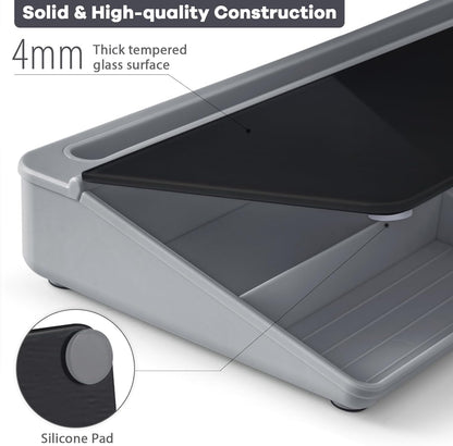 Varhomax Glass Desk Whiteboard with Storage, Desktop Organizer to-do List Memo Notepad Dry Erase White Board for Home Office and School Supplies (Gray&Black)