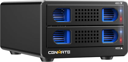 Aluminum Dual Bay Hard Drive Enclosure with Cooling Fan for 2.5“/3.5" SATA HDD/SSD with USB A/C 3.0, Support Hot Swappable, Daisy Chain Expansion, Tool-Free HDD Enclosure, DAS(NO RAID/NAS)