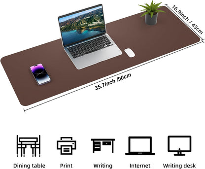 Desk Mat,35.4" x 17" Leather Desk mat,Desk matt for Desktop,Large Mouse Pad,Office Desk mat,Waterproof Desk Blotter pad for Office&Home(Coffee)