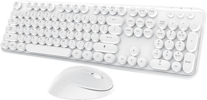 Wireless Keyboard Mouse Combo, 104 Keys Cute White Keyboard with Number Pad & Mouse for Windows, Computer, PC, Notebook, Laptop (White)