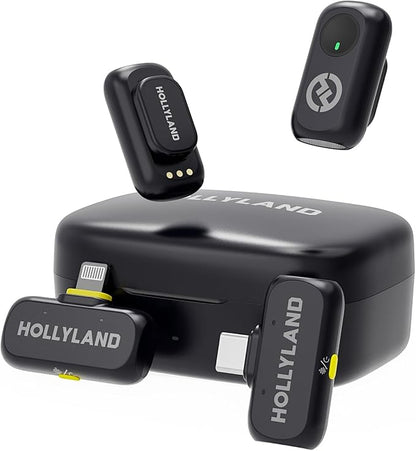 Hollyland Lark A1 Wireless Mini Microphone for iPhone & Android, 48kHz/24-bit, 3-Level Intelligent Noise Cancel, Microphone for YouTube, Podcast, Vlogging (Black, 2TX + 2RX + Charging Case)