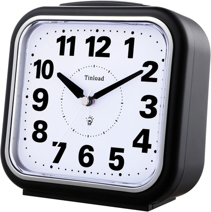 5.5" Large No Ticking Analog Alarm Clock,Silent Readable for Seniors,Easy to Set,Gradual Rise Alarm,Big Numbers,Gentle Wake,Snooze, Lighted on Demand,Battery Operated,Black