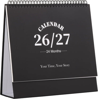 Desk Calendar 2026-2027, 2 Years Calendar Runs from Jan. 2026 until Dec 2027, Table Monthly Planner with Stickers for Home,Office,School Organization(L-Black,9.8" x 9.6")