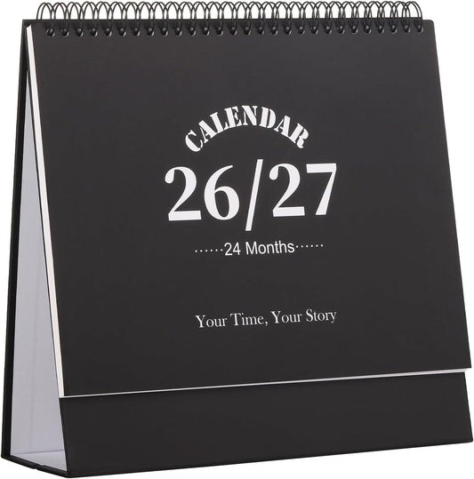 Desk Calendar 2026-2027, 2 Years Calendar Runs from Jan. 2026 until Dec 2027, Table Monthly Planner with Stickers for Home,Office,School Organization(L-Black,9.8" x 9.6")