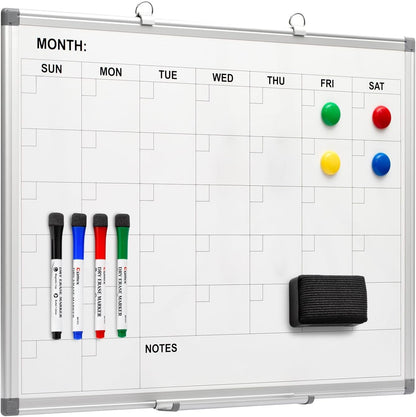 Comix Magnetic Dry Erase Calendar Whiteboard, 24 x 18 Inches Monthly Calendar Dry Erase Board for Wall, Aluminum Frame Planner White Board with Markers, Eraser, Magnets
