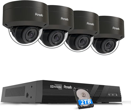 5MP Home Security Camera Systems, 4PCS Wired IP Vandal-Proof Dome Cameras Outdoor with Person Detection, Built-in Mic IP66 2.8mm Lens 100ft IR Night Vision, 4K 8CH NVR 2TB HDD, PD54B0408-5M