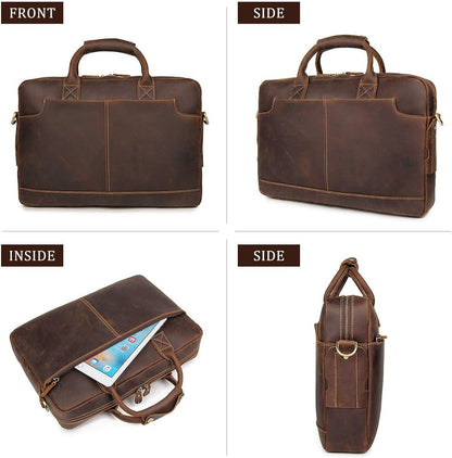 Augus Leather Laptop Briefcase for Men,Waterproof Travel Messenger Duffle Bags 15.6 Inch Laptop Bag
