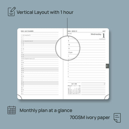 POPRUN Daily Planner 2026 (Jan - Dec), (Purse Size-4.25" x 6.25") 2026 Daily Calendar with One Page Per Day Even Weekends, Hourly Appointment Book with Pocket, PU Leather Softcover - Pacific Green